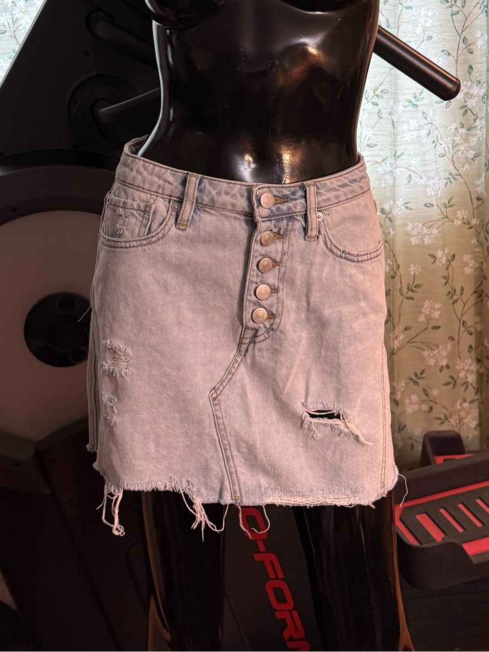 Twenty Light Gray Distressed Denim Mini Skirt